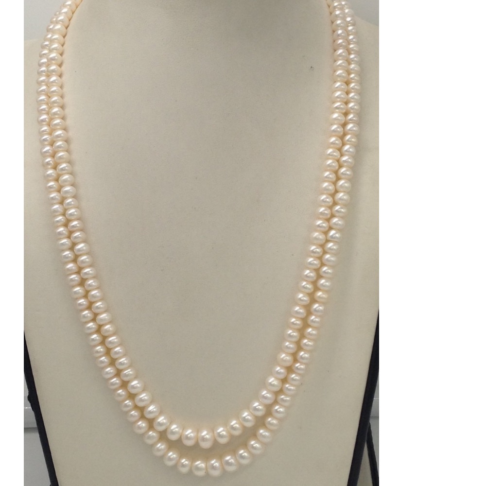 White Flat Graded Pearls Necklace 2 Layers JPM0074
