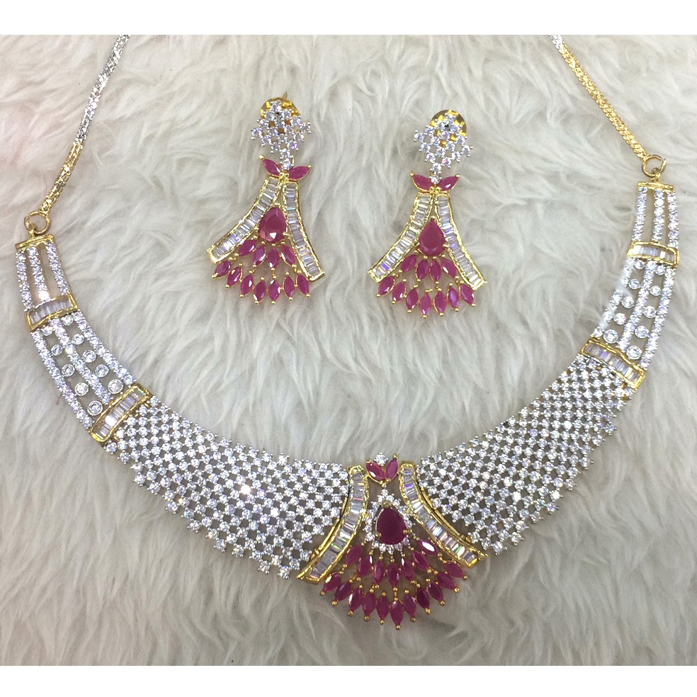 916 Gold Fancy Diamond Necklace Set For Wedding RH-N004