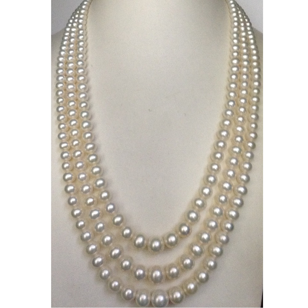 white round graded pearls necklace 3 layers JPM0043