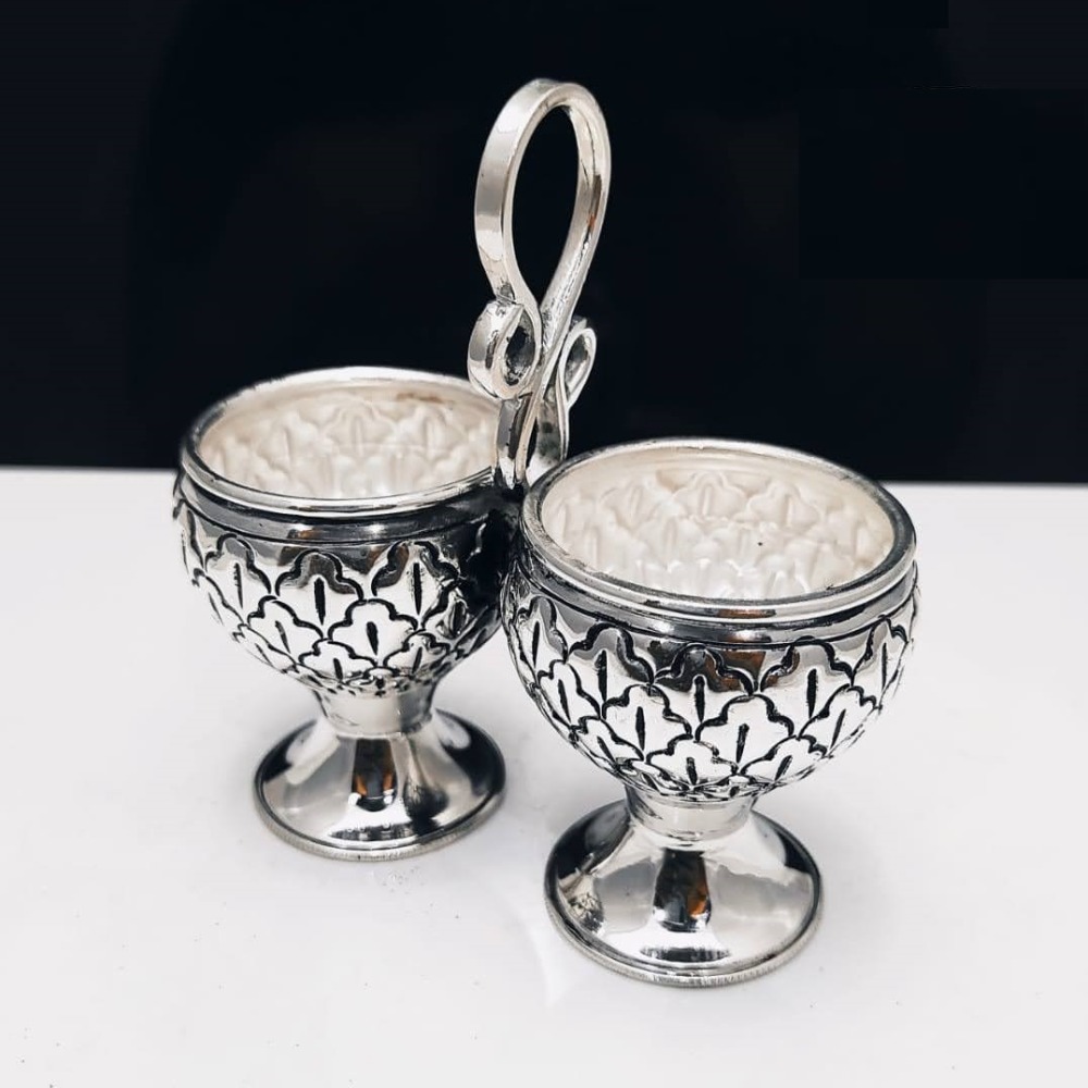 Puran pure silver stylish kumkum kankavati in antique (2 cup set)