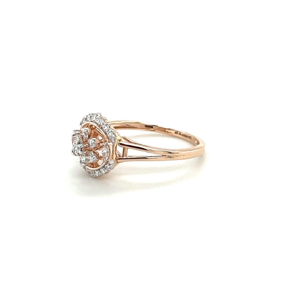 14k Rose Gold Diamond Une Fluer Halo Ring