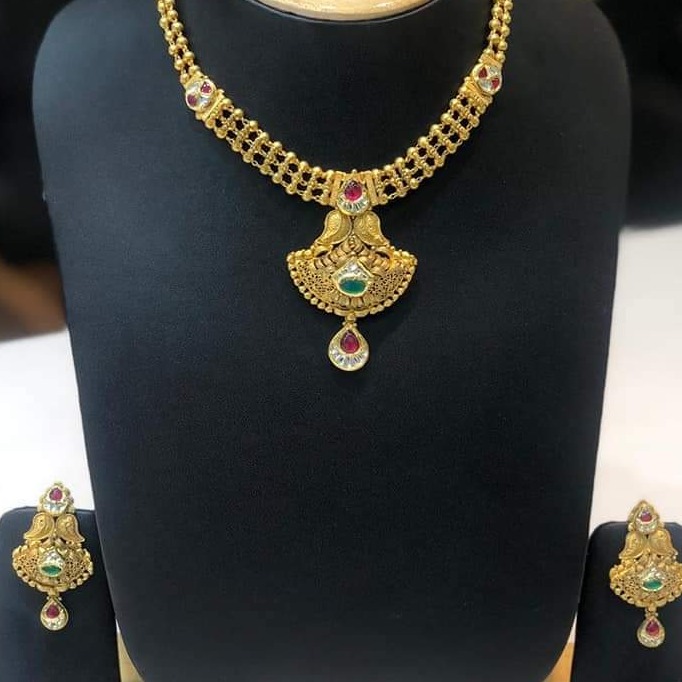 916 Gold Wedding Wear Necklace Set For Ladies