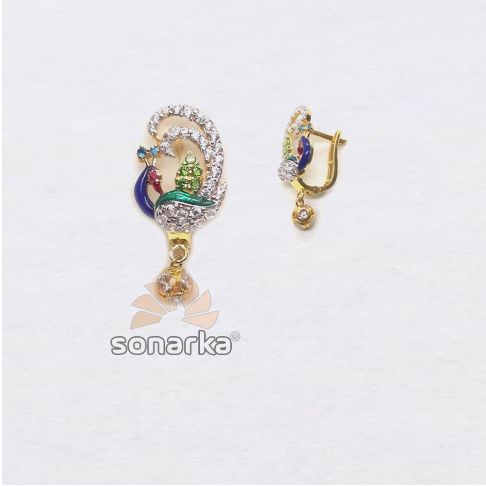 916 gold peacock shape cz diamond earring