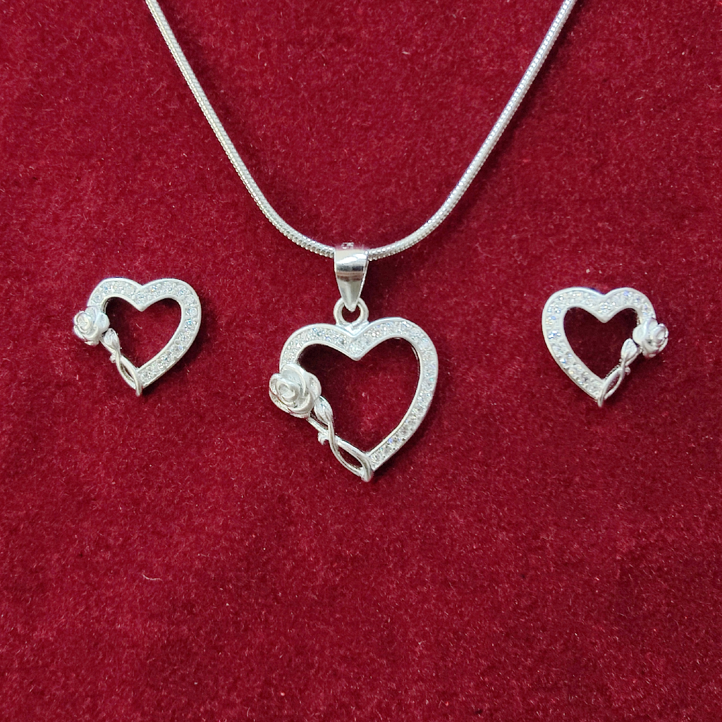 925 silver heart shape rose pendant set