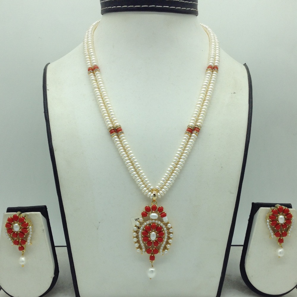 Buy quality Pearl,Coral Cz Pendent Set With 2 Line White Pearls Mala ...