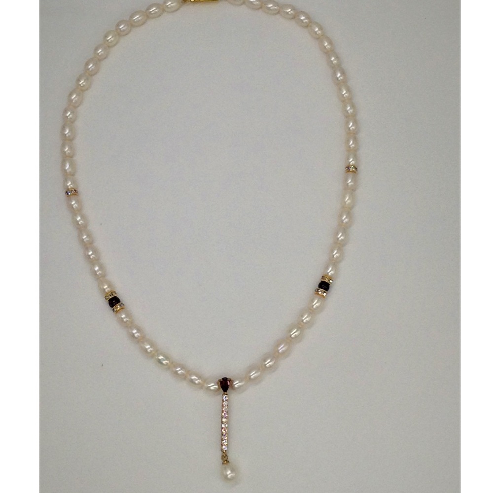 White , maroon cz and pearls pendent set with oval mala jps0142