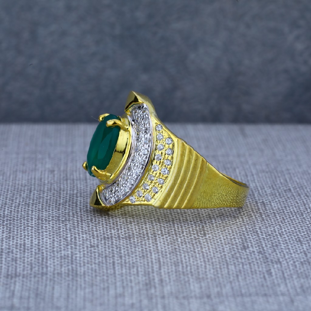 916 Fancy Mens Green Stone Solitaire Gold Ring-MSR35