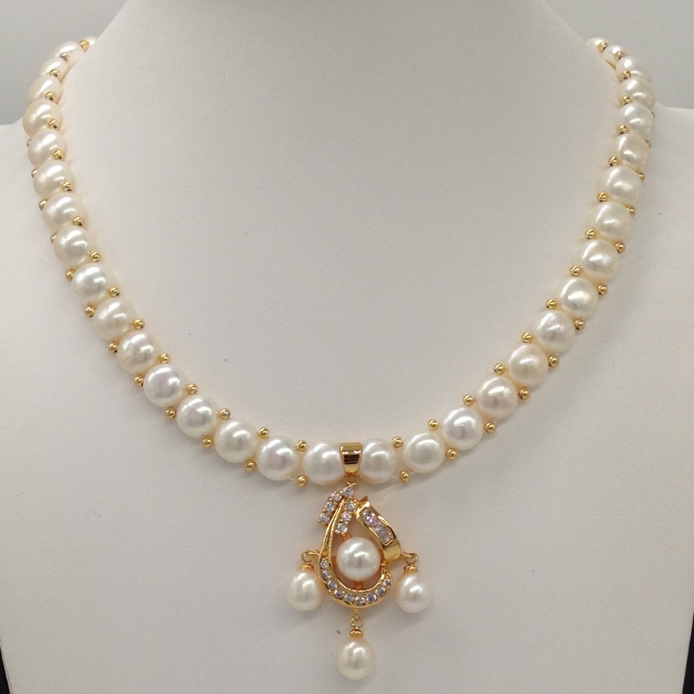 White cz and pearls pendent set with 1 line button mala jps0396