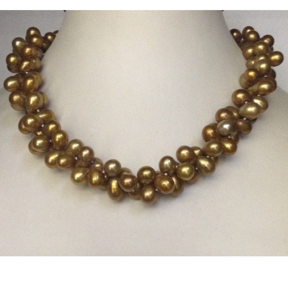 Freshwater Brown Drop Pearls 2 Layers Twisted Knotted Necklace