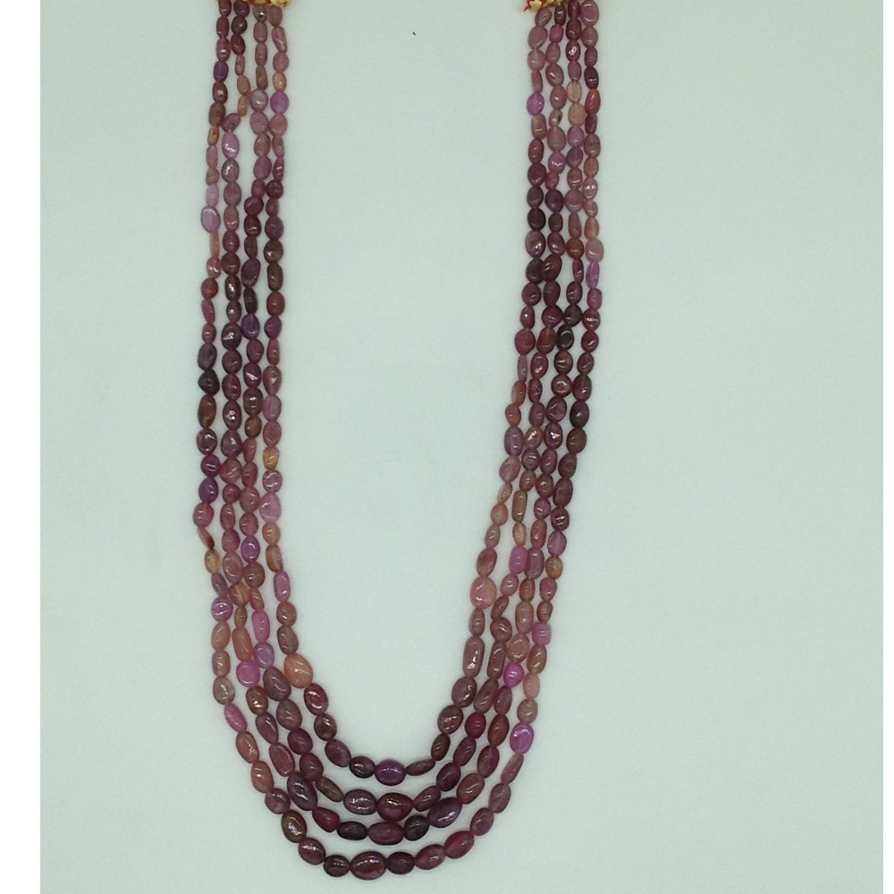 Natural Red Ruby Shaded Oval Beeds 4 Layers Necklace JSR0168