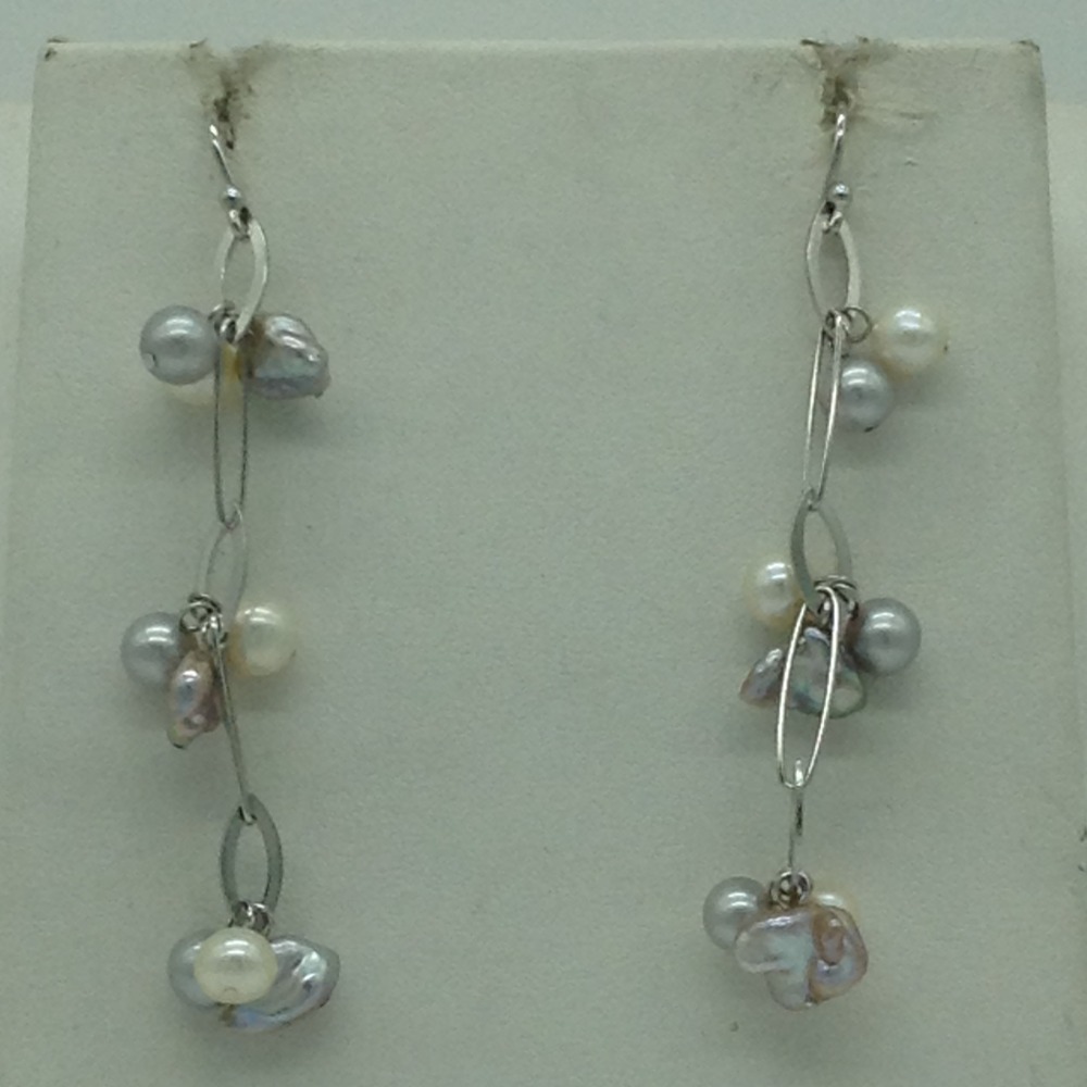 Freshwater white and grey pearls silver chain set jnc0083