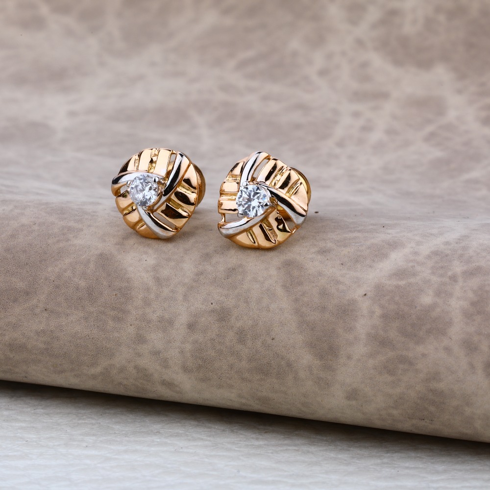 Ladies 18K Rose Gold Round Single Stone Earring -RE42