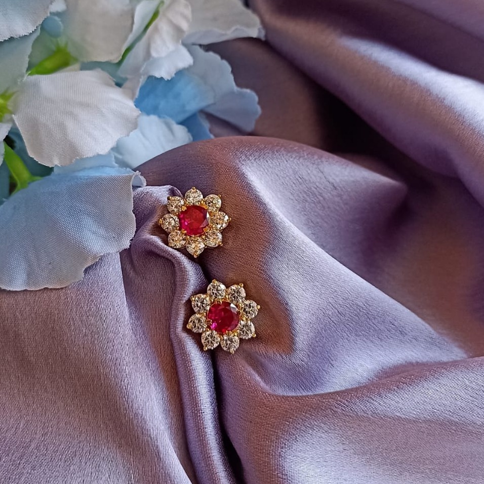 925 silver ruby flower daily wear earrings