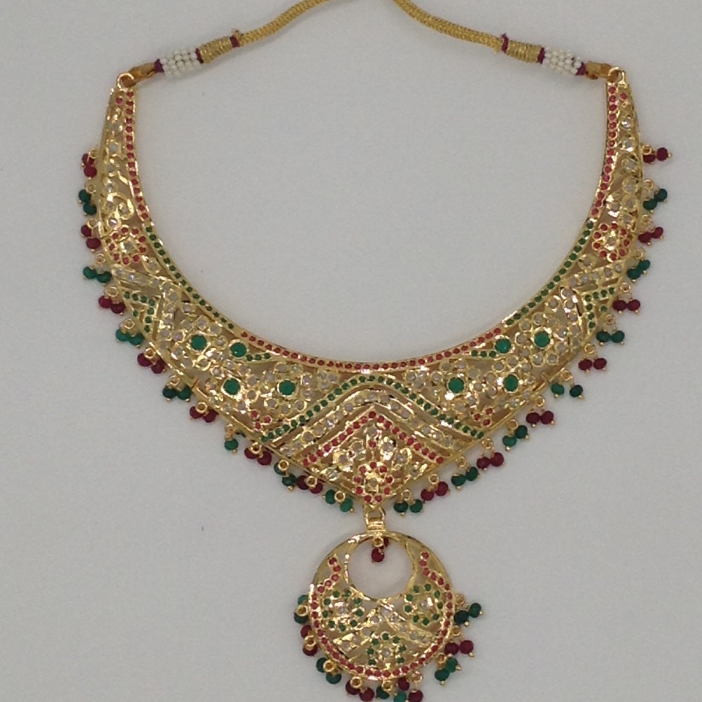 Ruby, emeralds and cz polki stones amritsar necklace set jnc0024