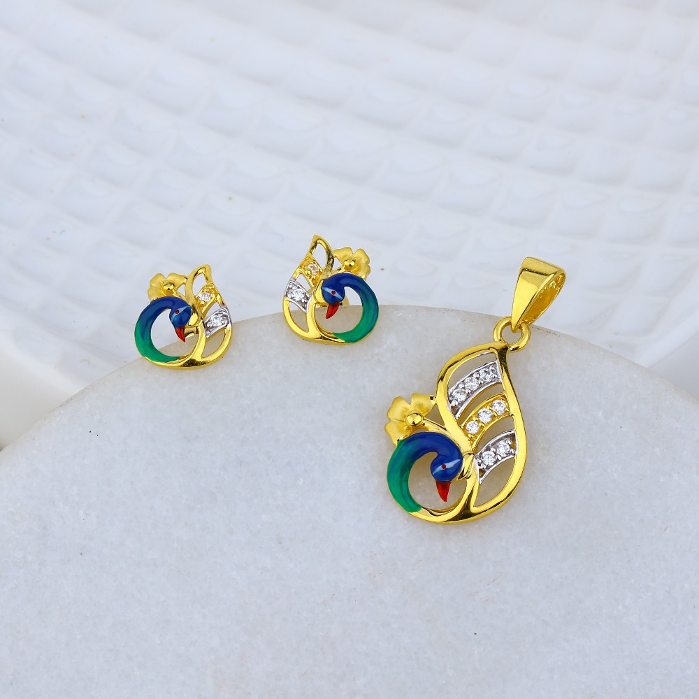 peacock design gold pendant set for girls