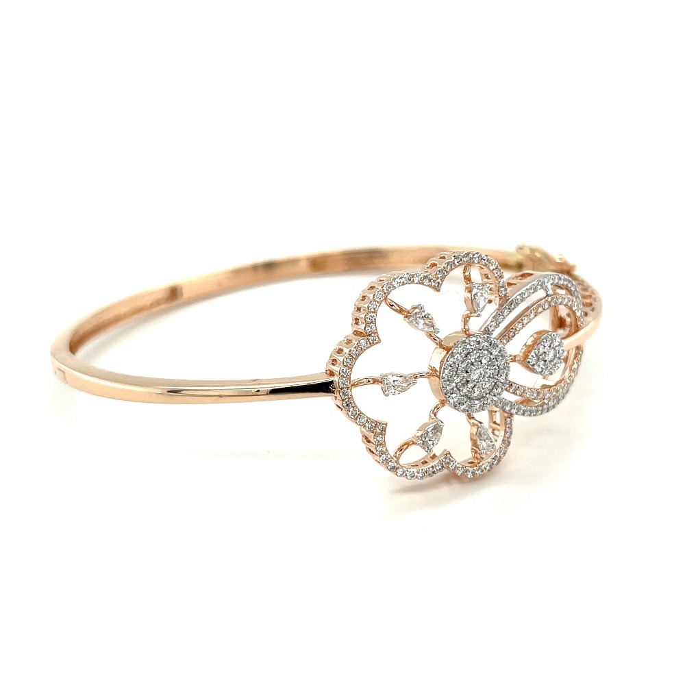 Floral Diamond Bangle Bracelet in 14K Rose Gold by Royale Diamonds