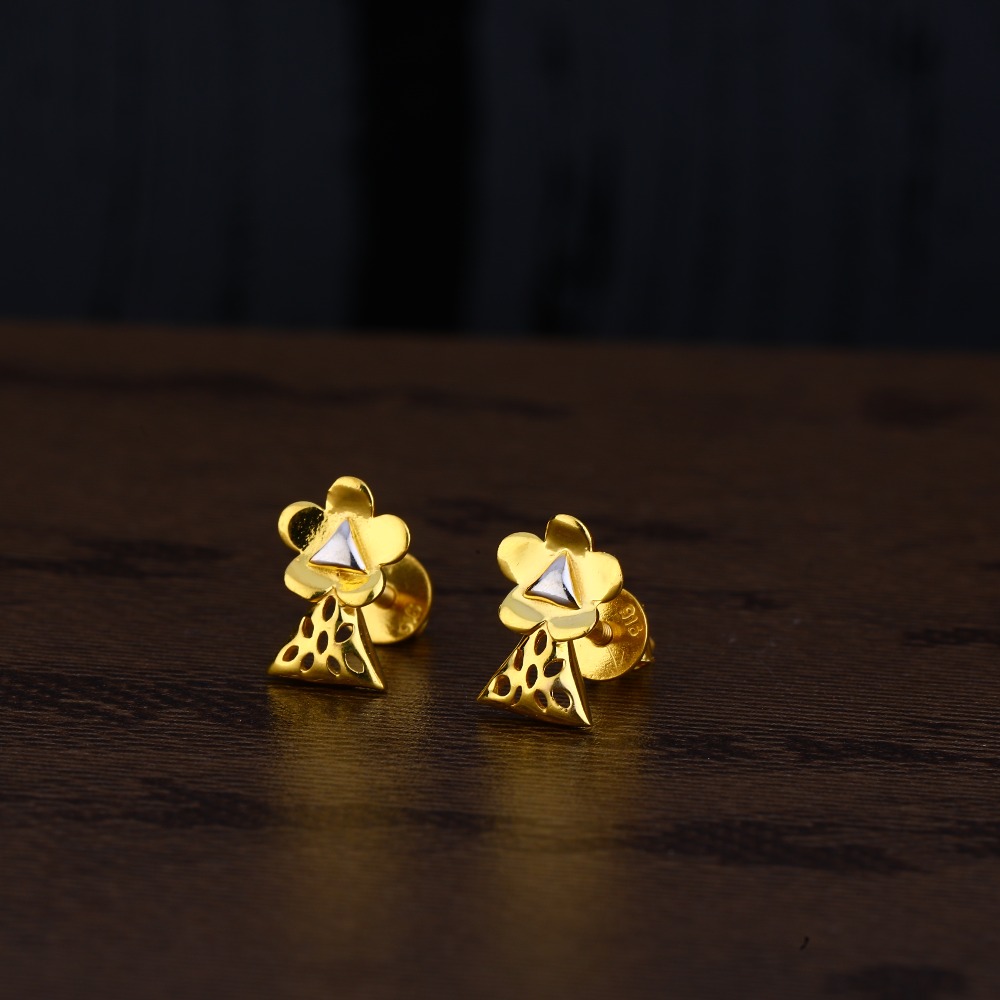 Ladies 916 Gold Rodium Plain Earring -LPE139