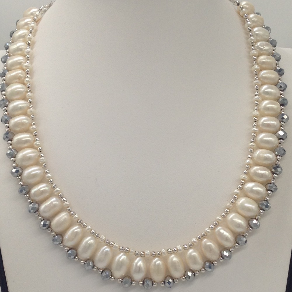 Freshwater white pearls and silver crystals "u" necklace set jpp1032