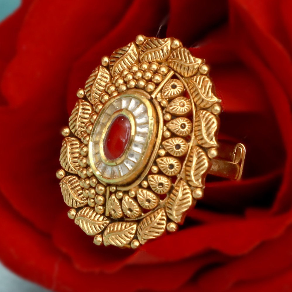 Antique Gold Kemp Lakshmi Bridal Adjustable Finger Ring – Happy Pique