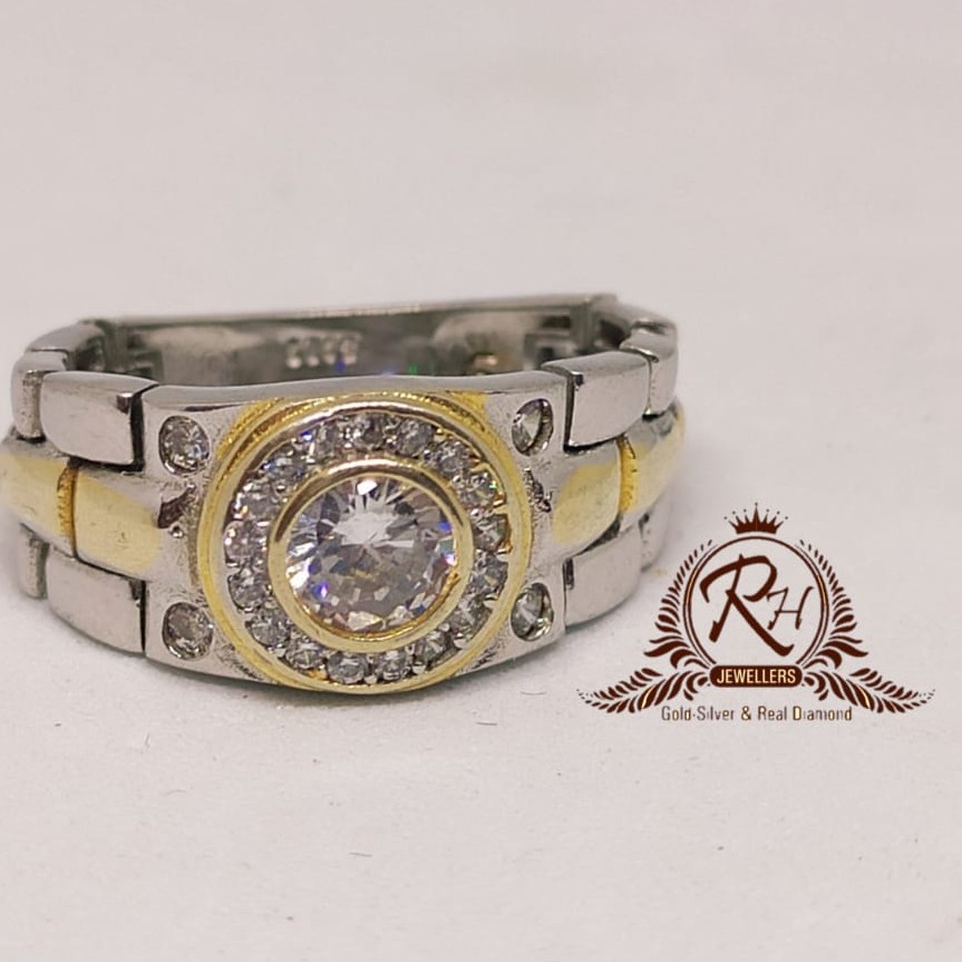 92.5 silver singel stone daimond gents ring Rh-Gr955