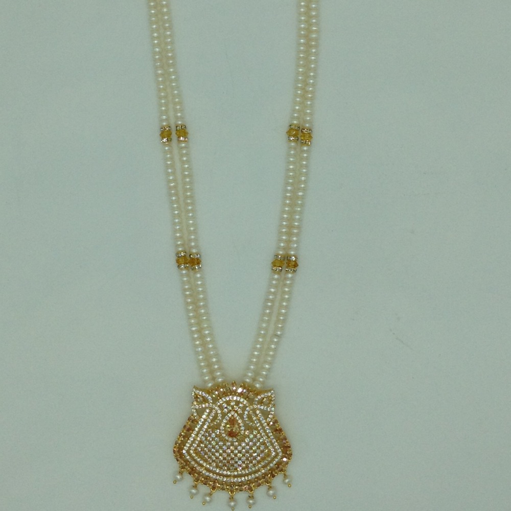 White;champagne cz pendent set with flat pearls jps0637