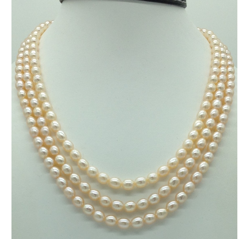 Buy quality Freshwater Peach Oval 3 Lines Pearls Full Set JPP1043 in ...