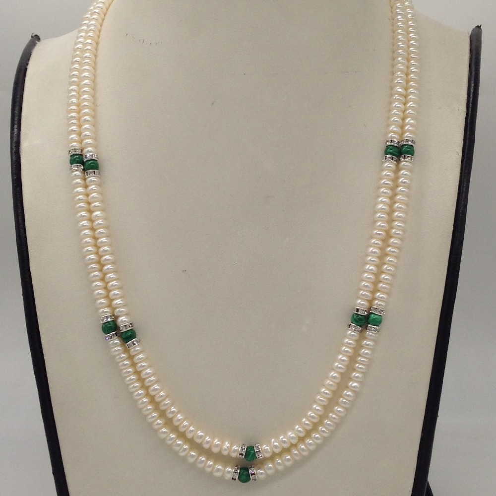 White Flat Pearls Necklace With CZ White Chakri JPM0339