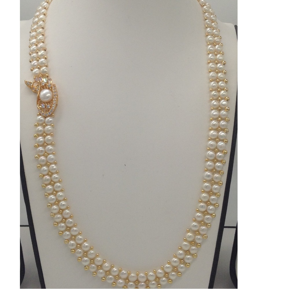Pearls Broach Set With 2 Line Button Jali Pearls Mala JPS0218