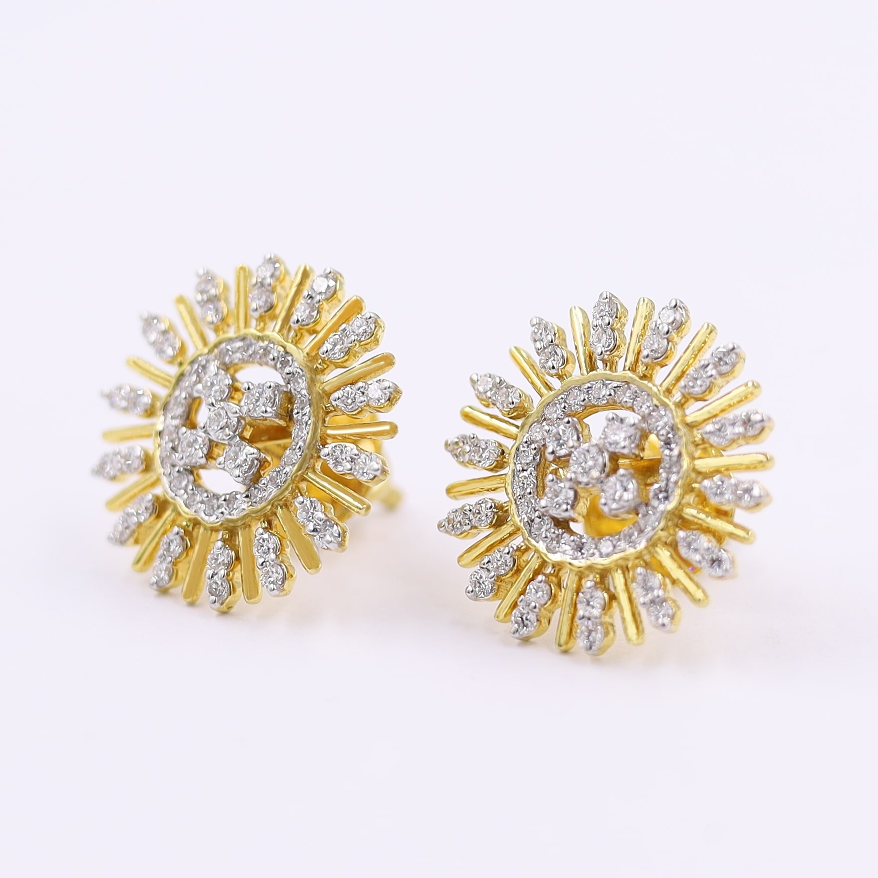 Traditional Diamond Stud Earrings In 18KT Yellow And White Gold