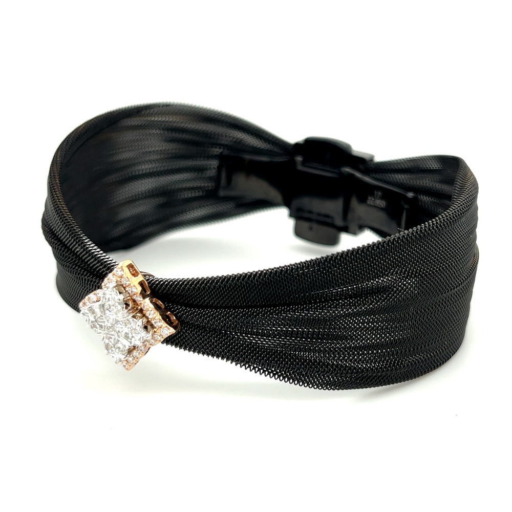 Lili Cut Pressure Diamond Bracelet in Stainless Steel Black Belt
