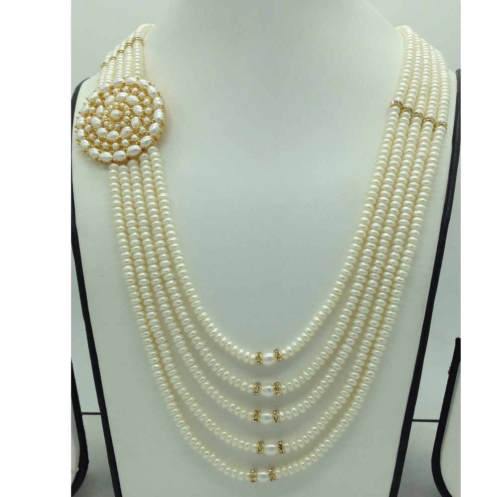 Pearls Brooch Set With 5 Lines Flat Pearls Mala JPS0671