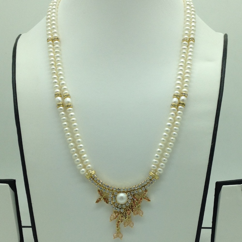 Buy quality White, Champagne Cz Pendent Set With 2 Line Flat Pearls ...