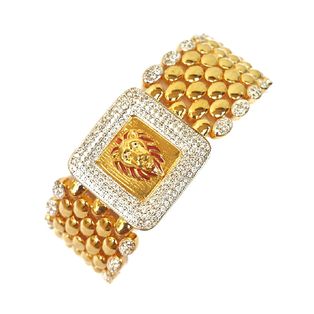 One gram gold forming lion diamond gents bracelet mga - bre0020