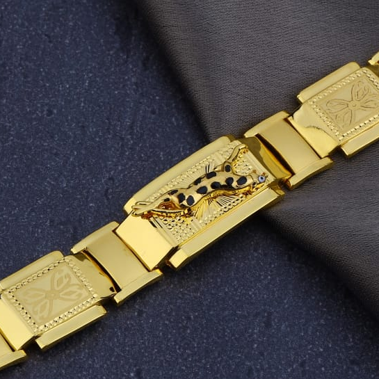916 Gold CZ Mens Designer Plain Bracelet MPB303