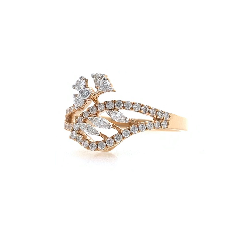 Divan Flower & Leaf Pattern Diamond Ladies Ring in 18k Rose Gold 0LR23