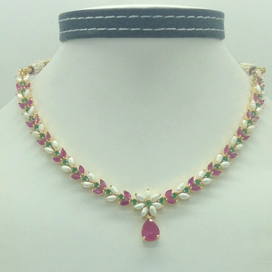 Red,Green Cz and Pearls Necklace Set JNC0196