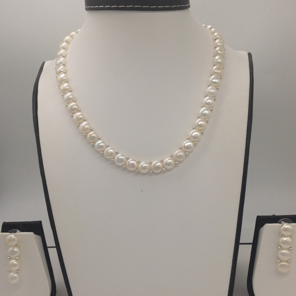 Freshwater white button pearls 1 lines necklace set jpp1020