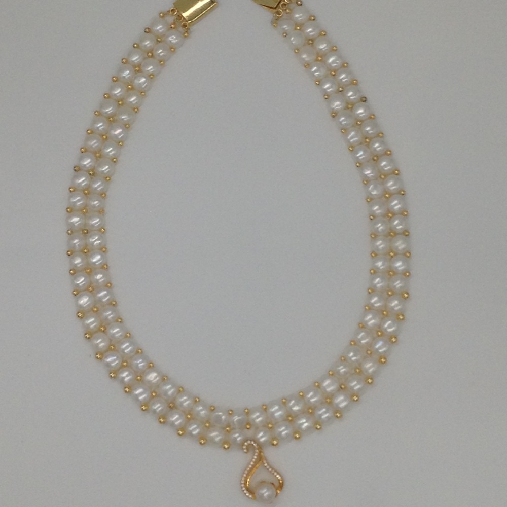 White cz pendent set with 2 line button pearls mala jps0241
