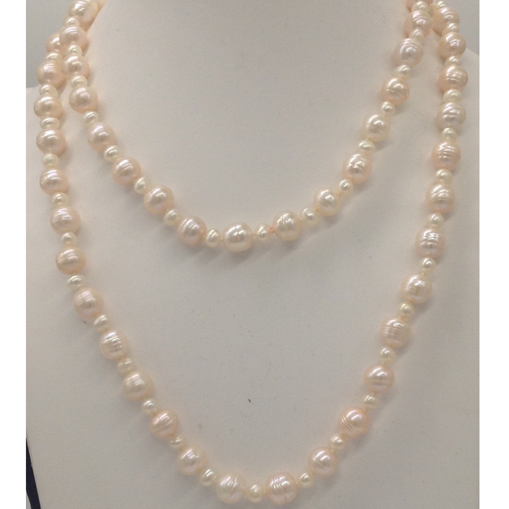 Freshwater cream oval and potato pearls long mala JPM0271