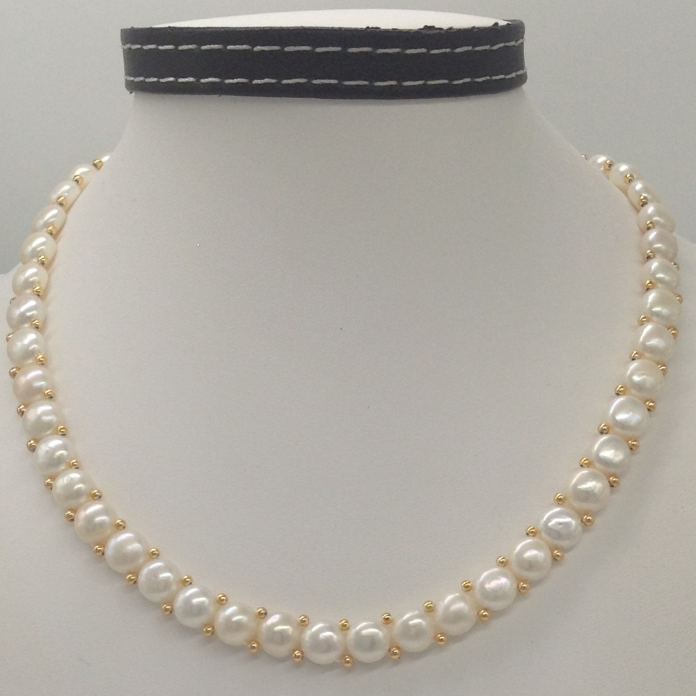 Freshwater White Button Pearls 1 Lines Necklace Set JPP1021