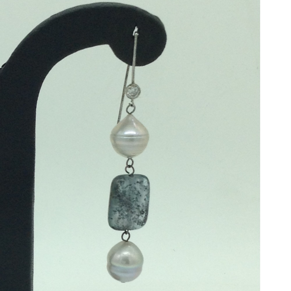 Pearl Semi Stone Silver Ear Hangings JER0112