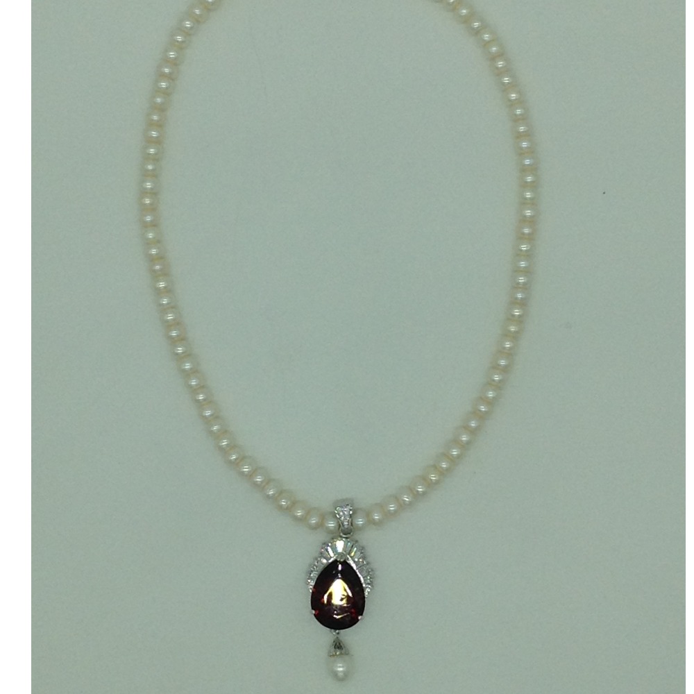 White;maroon cz pendent set with flat pearls mala jps0613