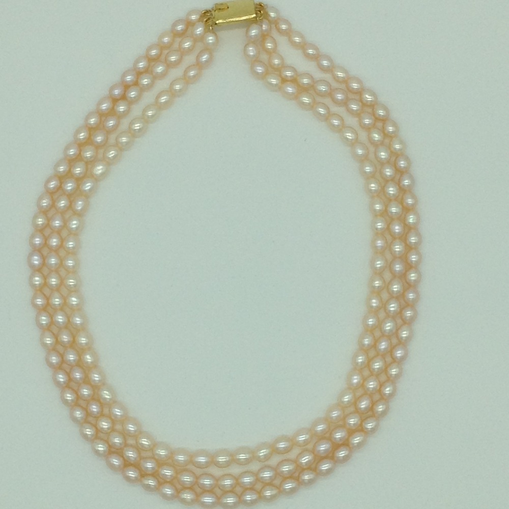 Freshwater peach oval 3 lines pearls full set jpp1043