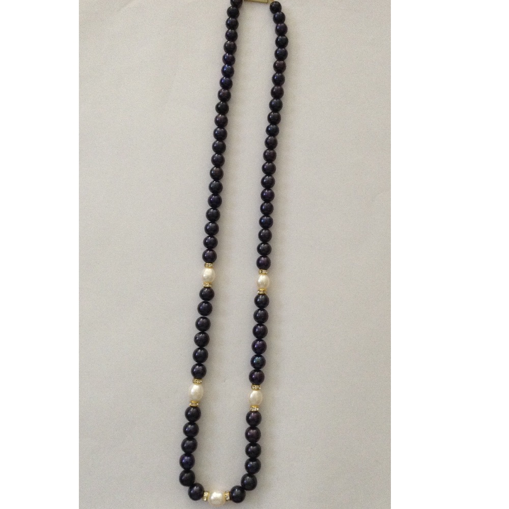 Freshwater black round pearls chakri necklace JPM0059