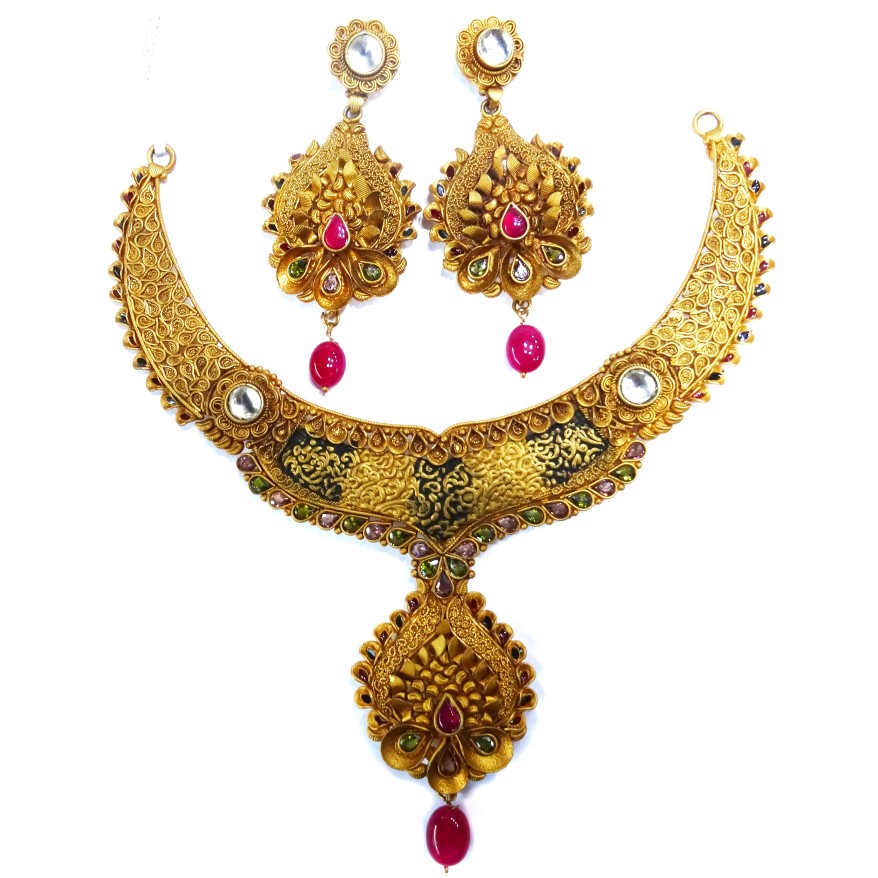 1 gram gold forming antique necklace set mga - gfn008