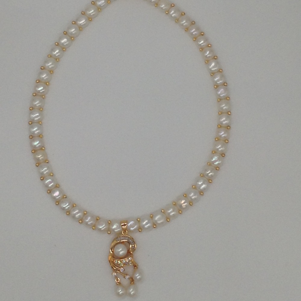 White cz and pearls pendent set with 1 line button mala jps0397