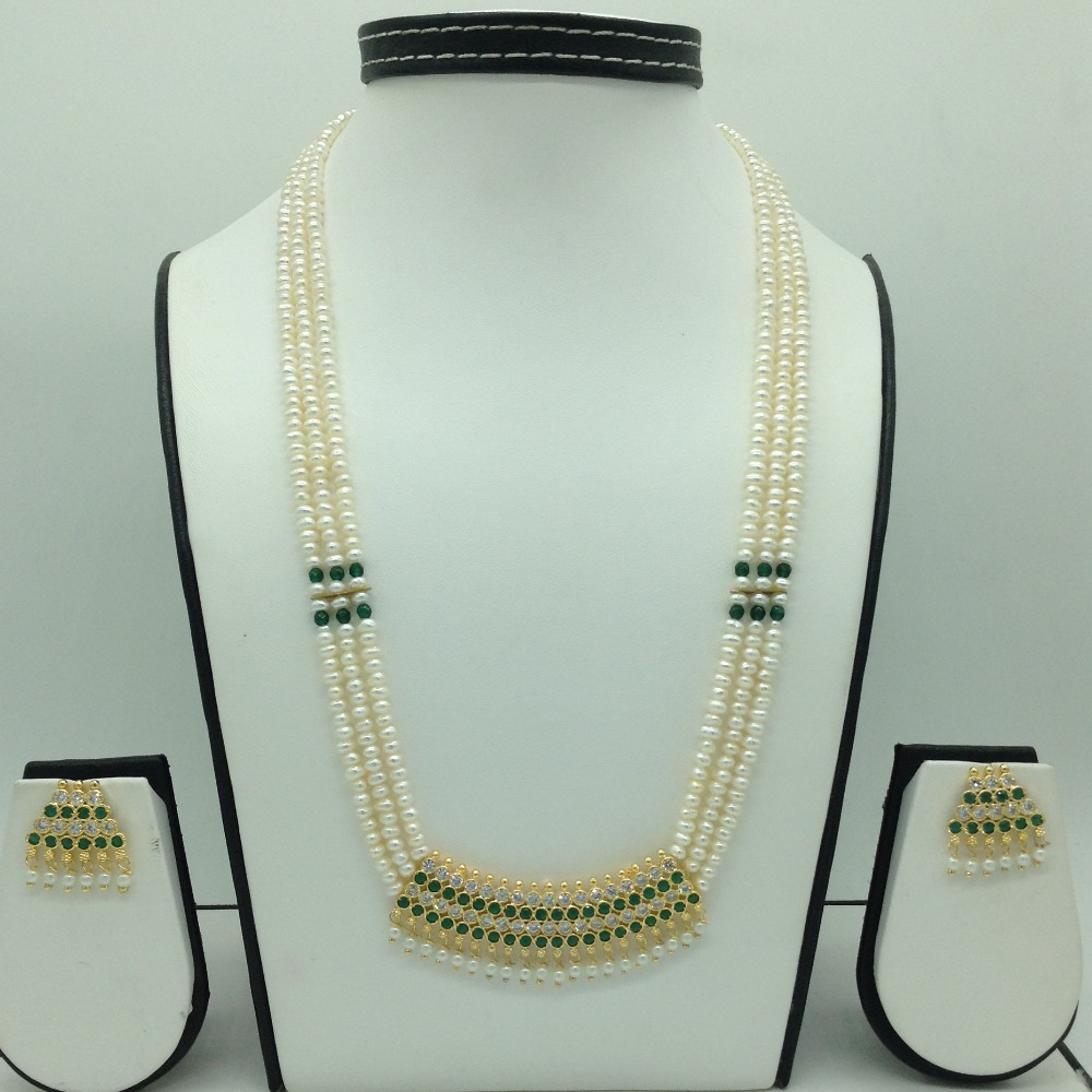 Green,white cz pendent set with flat mala jps0604
