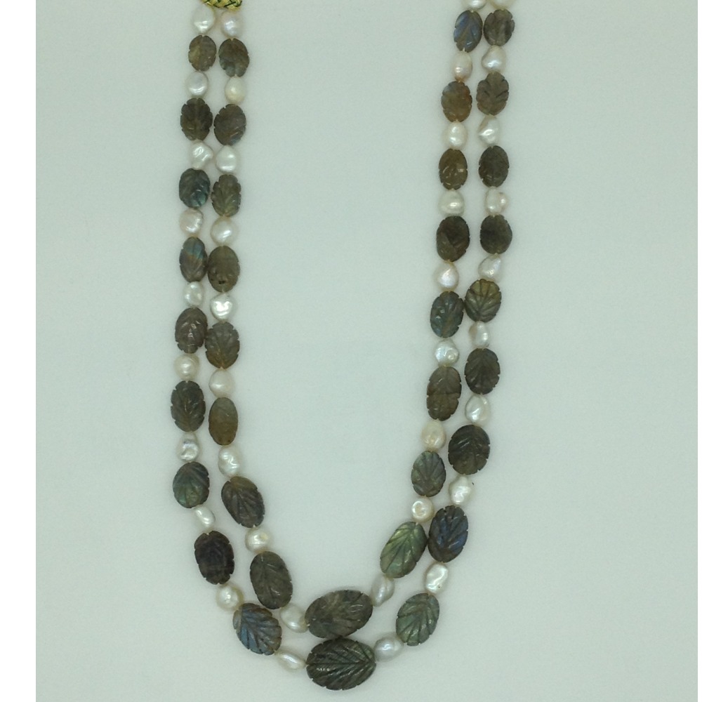 White Pearls with Labrodolite Oval 2 Layers Necklace JPM0495