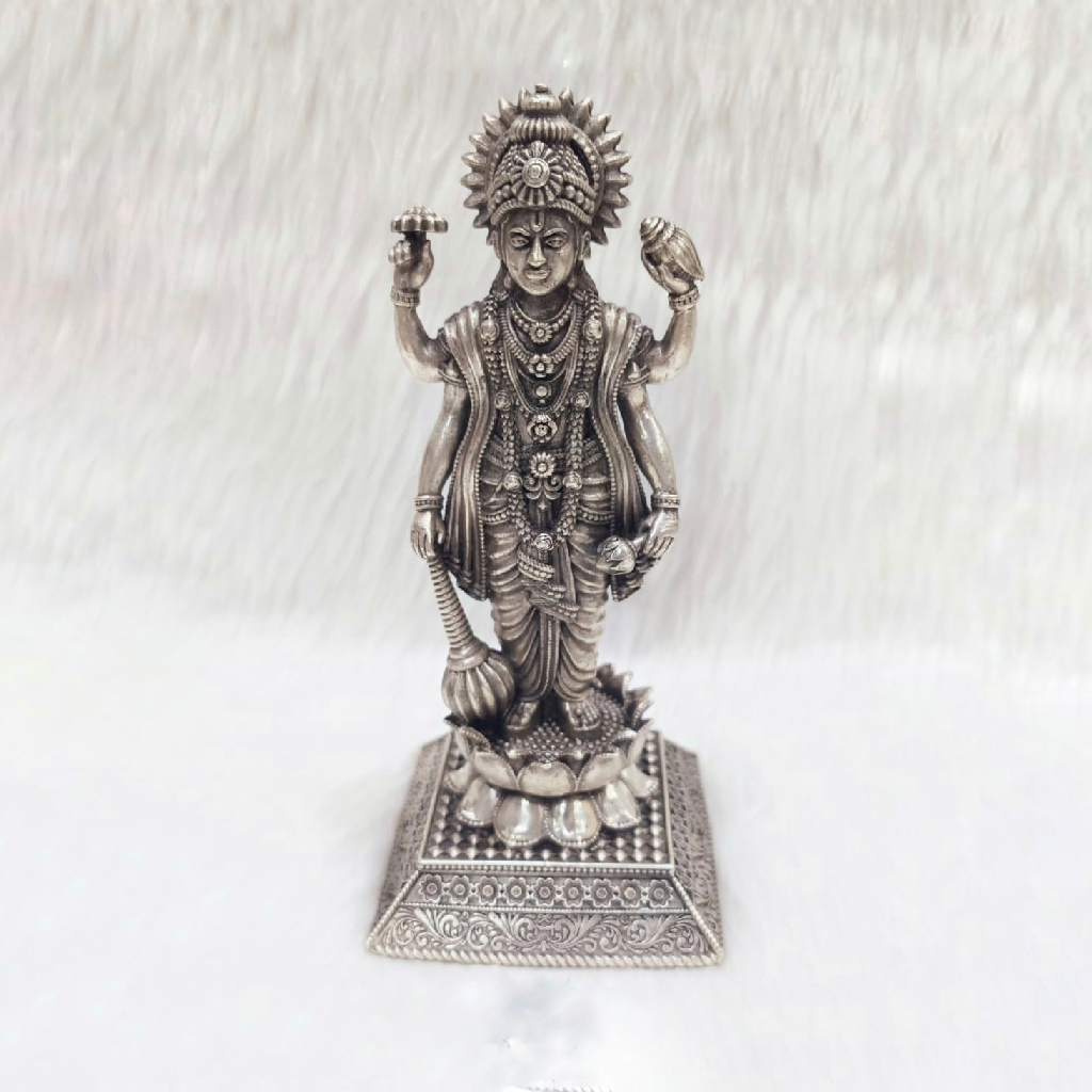 92.5 % Pure Silver Lord Vishnu Idol In High Finished Work