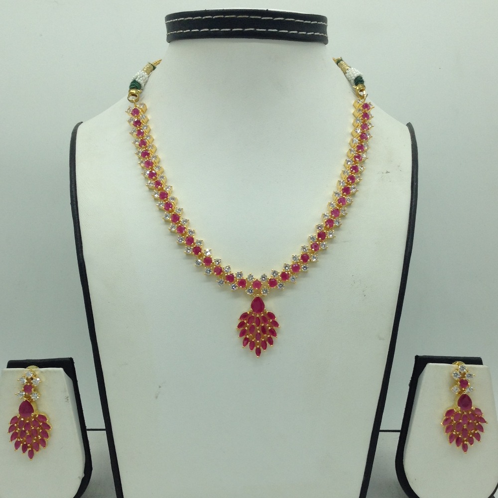 Red and white cz stones necklace set jnc0161